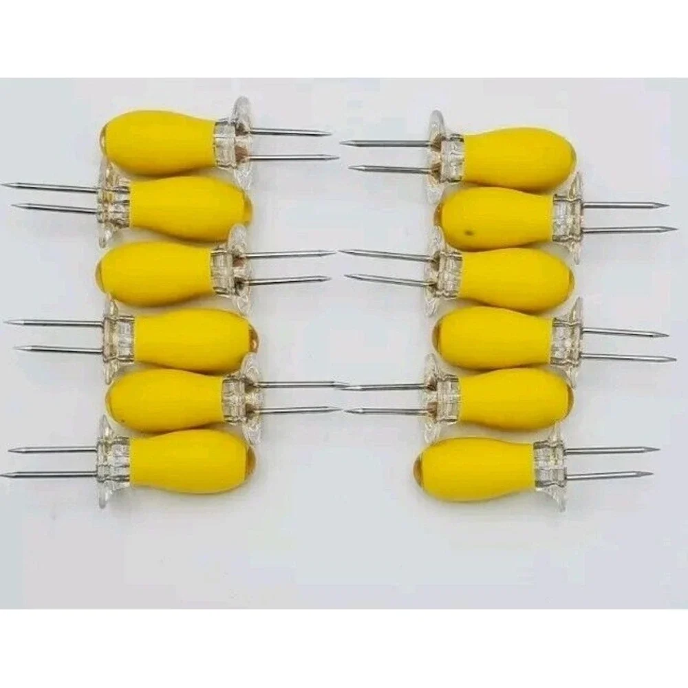 Jumbo Soft Grip Corn On The Cob Holders Handles 6 Pair Yellow &‎ Clear Plastic